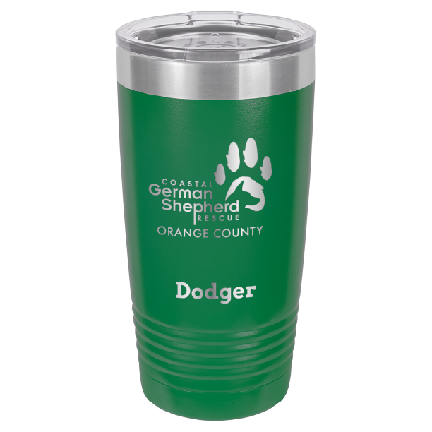 Coastal German Shepherd Rescue of Orange County: 20 oz laser engraved tumbler in green