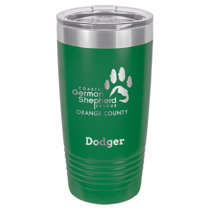 Coastal German Shepherd Rescue of Orange County: 20 oz laser engraved tumbler in green