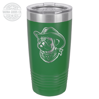 Cowboy Pug with Bandana 20 laser engraved tumbler, in green