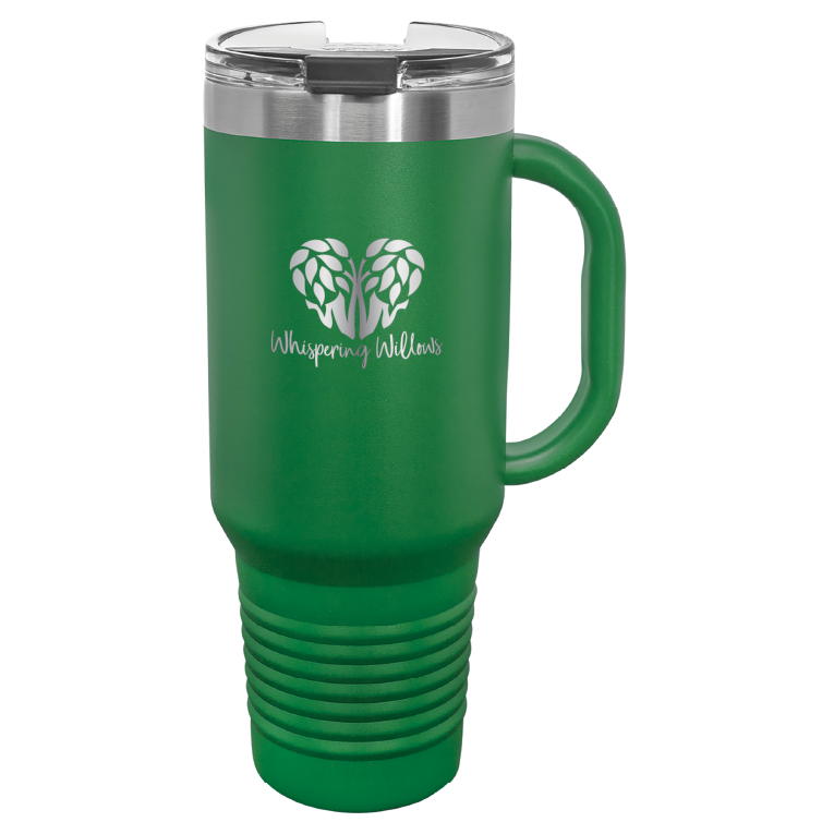 Green Whispering Willows 40 oz laser engraved tumbler.