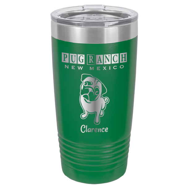 Laser Engraved 20 oz tumbler for Pug Ranch New Mexico: Green