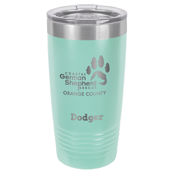 Coastal German Shepherd Rescue of Orange County: 20 oz laser engraved tumbler in teal