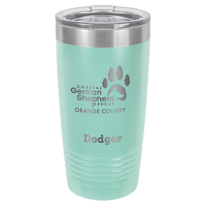 Coastal German Shepherd Rescue of Orange County: 20 oz laser engraved tumbler in teal