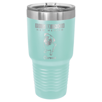 Laser engraved teal tumbler featuring Pug Ranch NM: 30 oz