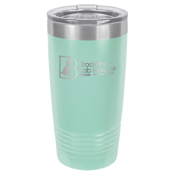 Teal  laser engraved 20 ounce tumbler featuring the Brookline Lab Rescue  logo