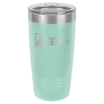 Teal  laser engraved 20 ounce tumbler featuring the Brookline Lab Rescue  logo