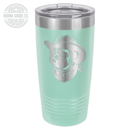 Cowboy Pug with Bandana 20 laser engraved tumbler, in teal