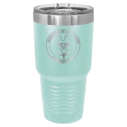 Teal 30 oz tumbler laser engraved  water bottle featuring the Rescue Rebels logo