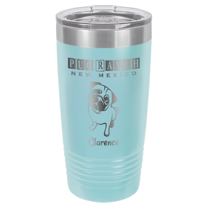 Laser Engraved 20 oz tumbler for Pug Ranch New Mexico: Light Blue