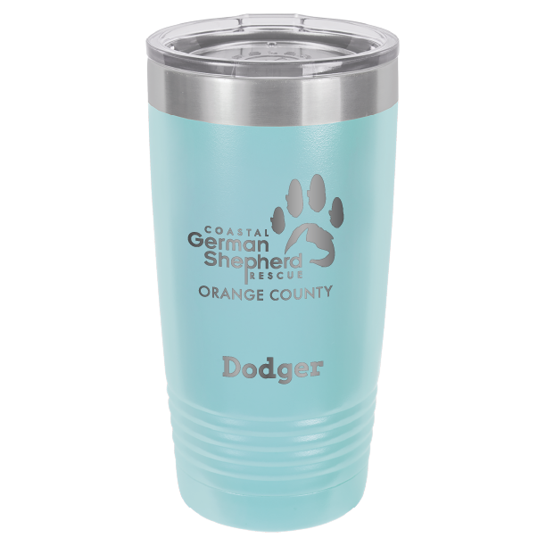 Coastal German Shepherd Rescue of Orange County: 20 oz laser engraved tumbler in light blue