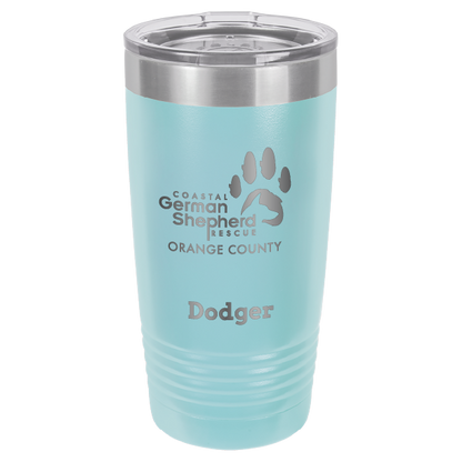 Coastal German Shepherd Rescue of Orange County: 20 oz laser engraved tumbler in light blue