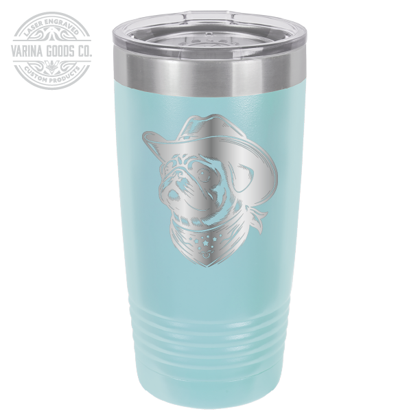 Cowboy Pug with bandana 20 laser engraved tumbler, in light blue