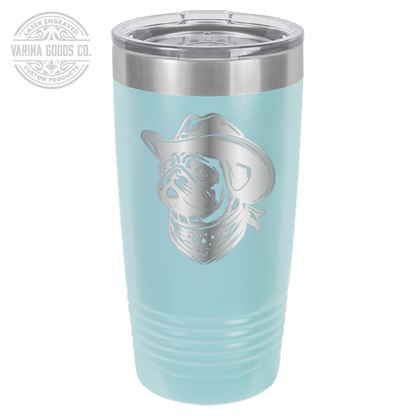 Cowboy Pug with bandana 20 laser engraved tumbler, in light blue