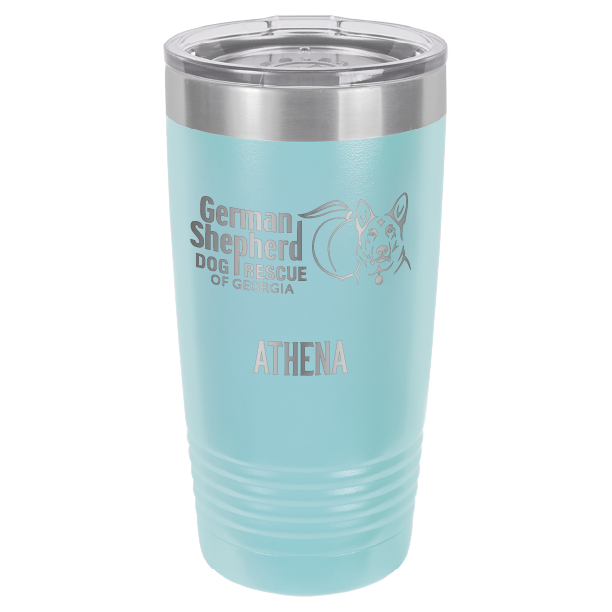 German Shepherd Dog Rescue of Georgia laser engraved tumbler in light blue