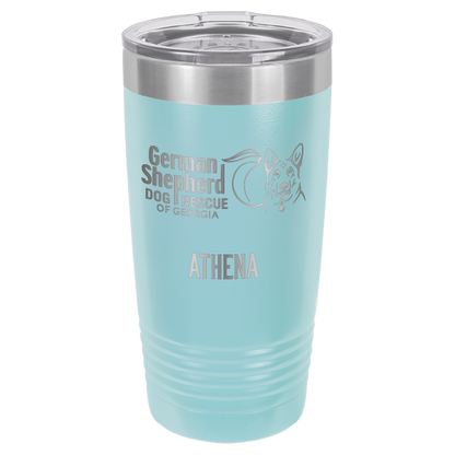 German Shepherd Dog Rescue of Georgia laser engraved tumbler in light blue