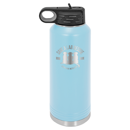 Light Blue 40 Oz Laser engraved water bottle featuring the Save A Lab logo.