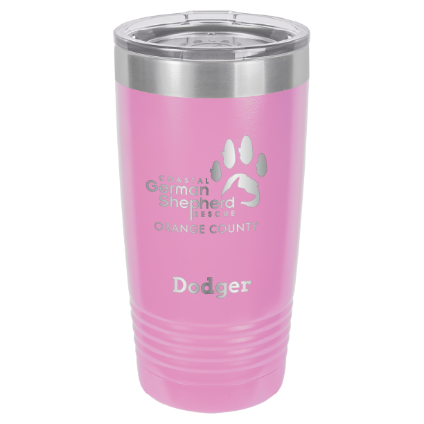 Coastal German Shepherd Rescue of Orange County: 20 oz laser engraved tumbler in light purple