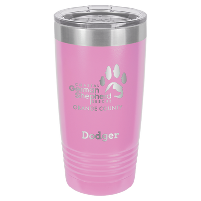 Coastal German Shepherd Rescue of Orange County: 20 oz laser engraved tumbler in light purple