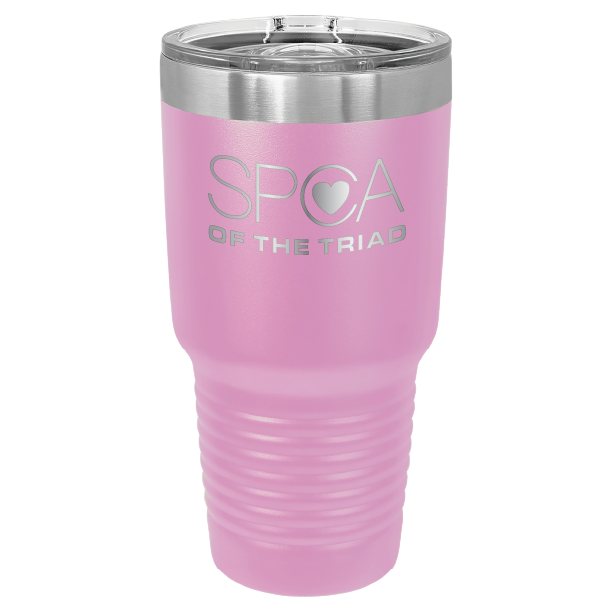 Light Purple 30 oz laser engraved tumbler featuring the SPCA of the Triad logo.