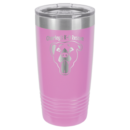 Light Purple 20 ounce tumbler laser engraved  tumbler featuring the Charley's K9 Rescue logo