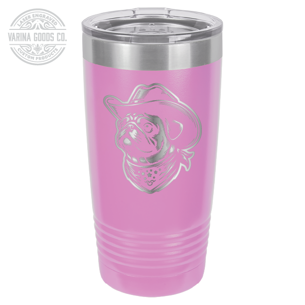 Cowboy Pug with bandana 20 laser engraved tumbler, in light purple