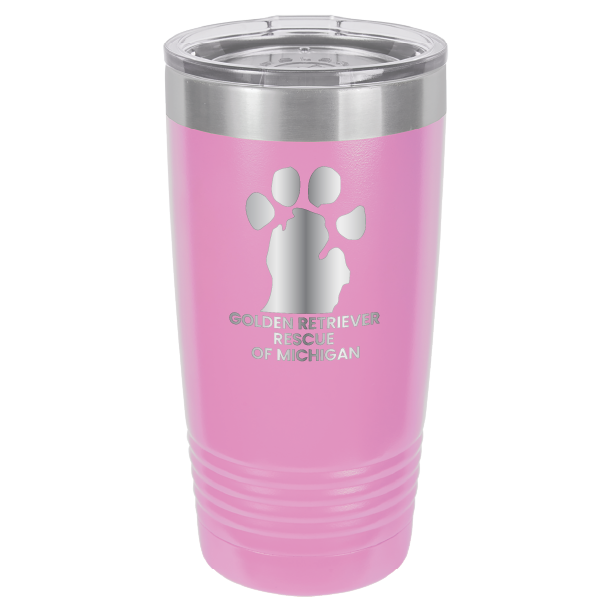 Light Purple 20 Oz laser engraved tumbler with the Golden Retriever Rescue of Michigan logo