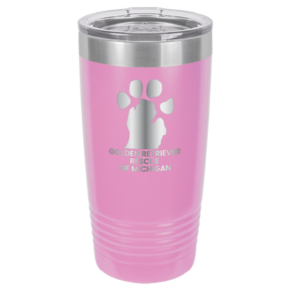 Light Purple 20 Oz laser engraved tumbler with the Golden Retriever Rescue of Michigan logo