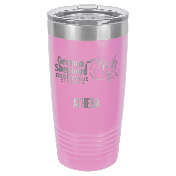 German Shepherd Dog Rescue of Georgia laser engraved tumbler in light purple