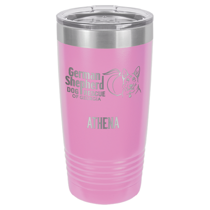 German Shepherd Dog Rescue of Georgia laser engraved tumbler in light purple