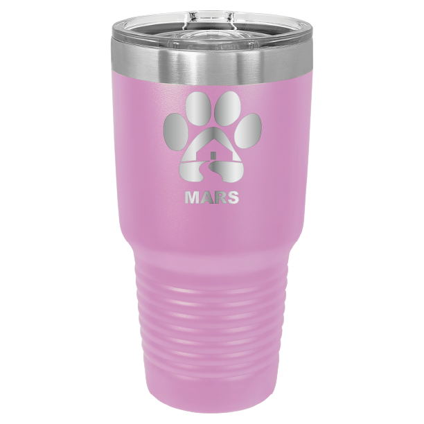 Light purple 30 ounce laser engraved tumbler with the Midwest Animal Rescue & Services (MARS) logo.