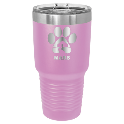 Light purple 30 ounce laser engraved tumbler with the Midwest Animal Rescue & Services (MARS) logo.