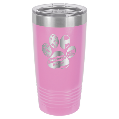 Light Purple laser engraved 20 tumbler featuring the Retriever Rescue of Las Vegas logo