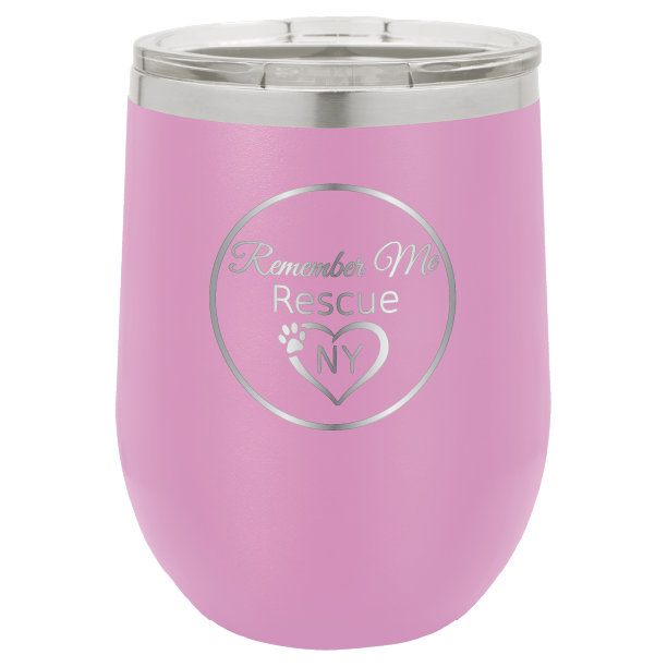 Light Purple  12 oz laser engraved wine tumbler with the logo of Remember Me Rescue NY