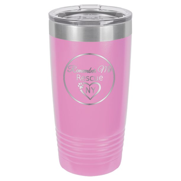 Light Purple  laser engraved 20 tumbler featuring the logo of Remember Me Rescue NY