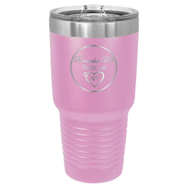 Light Purple 30 oz laser engraved tumbler featuring the Remember Me Rescue NY logo.