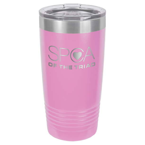 Light purple laser engravved 20 Oz tumbler featuring the SPA of the Triad logo. 