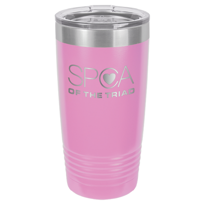Light purple laser engravved 20 Oz tumbler featuring the SPA of the Triad logo. 