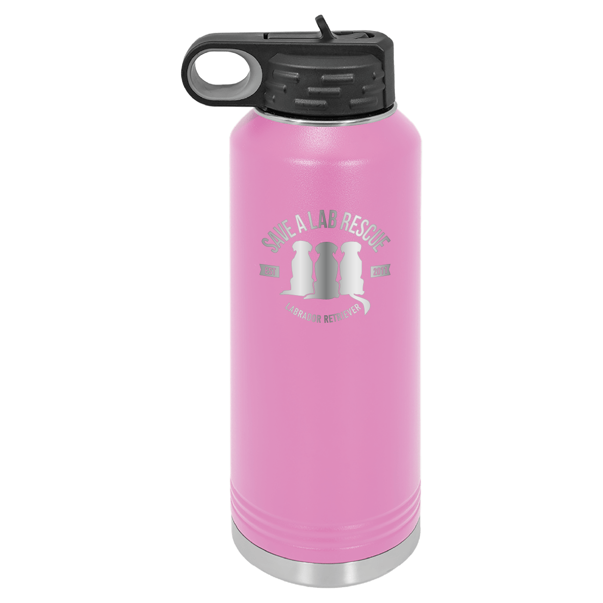 Light Purple 40 Oz Laser engraved water bottle featuring the Save A Lab logo.