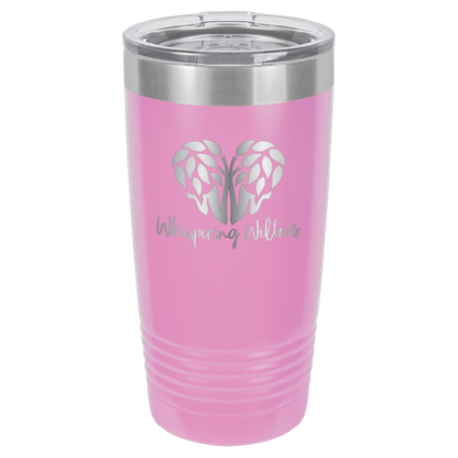 Light Purple laser engraved 20 oz tumbler featuring the Whispering Willows logo.