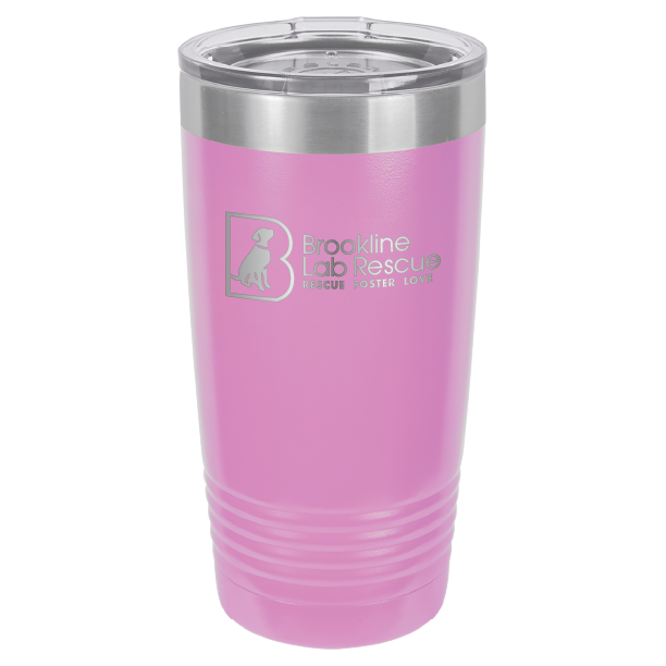 Light Purple  laser engraved 20 ounce tumbler featuring the Brookline Lab Rescue logo