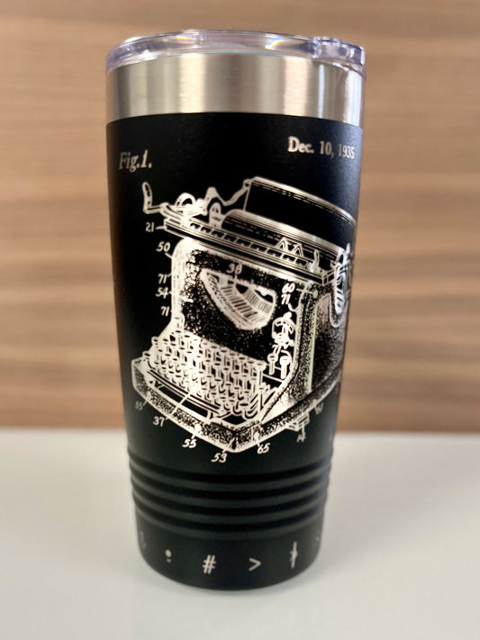Vintage Typewriter Patent 20 oz. Tumbler - Laser Engraved