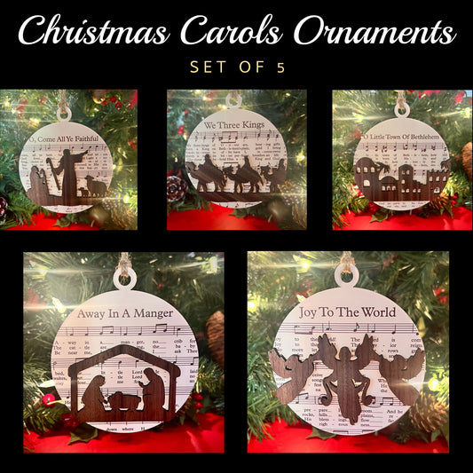 Biblical Christmas Carol Ornaments: Set of 5