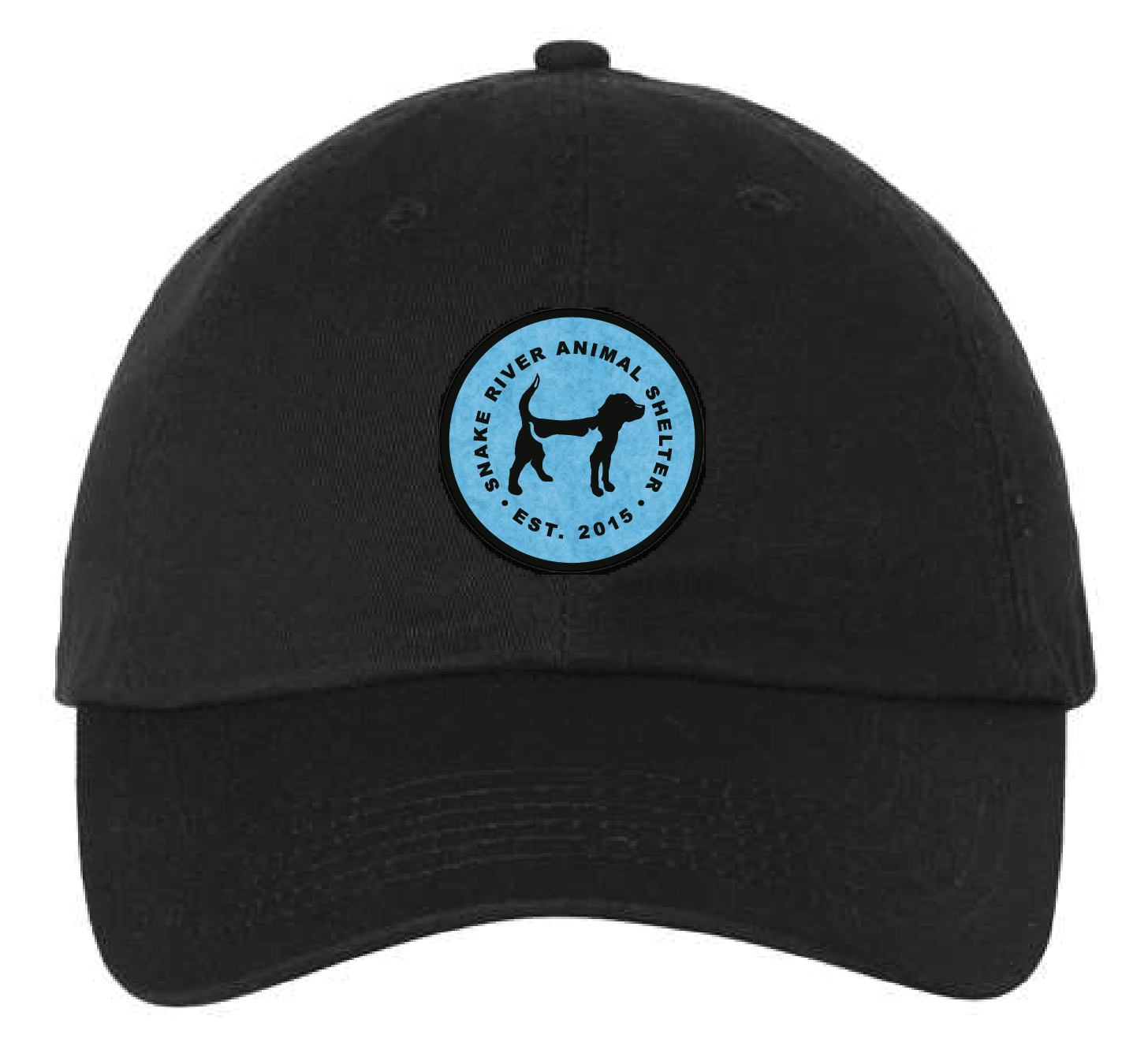 Black Snake River Animal Shelter patch hat with light blue and black patch.