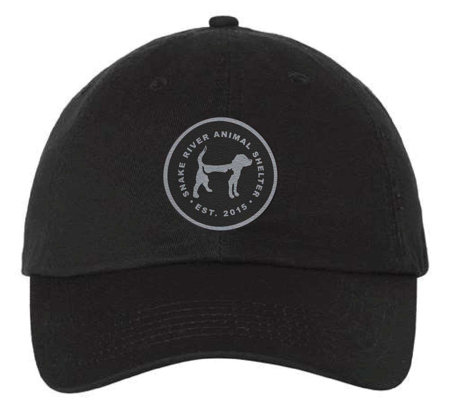 Black Snake River Animal Shelter patch hat with black and silver patch.