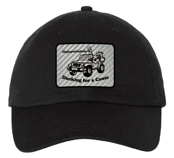 Fuquay Varina Jeep Club Dad Patch Hat (Black Hat, Carbon Fiber Leatherette Patch)
