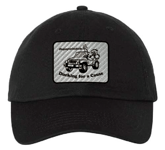 Fuquay Varina Jeep Club Dad Patch Hat (Black Hat, Carbon Fiber Leatherette Patch)