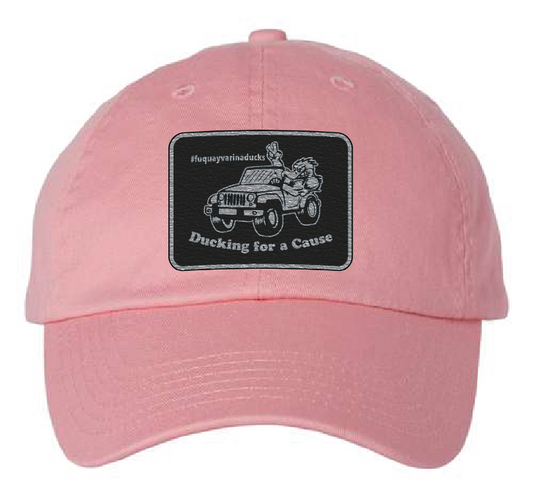 Fuquay Varina Jeep Club Dad Patch Hat (Pink Hat, Silver/Black Patch)