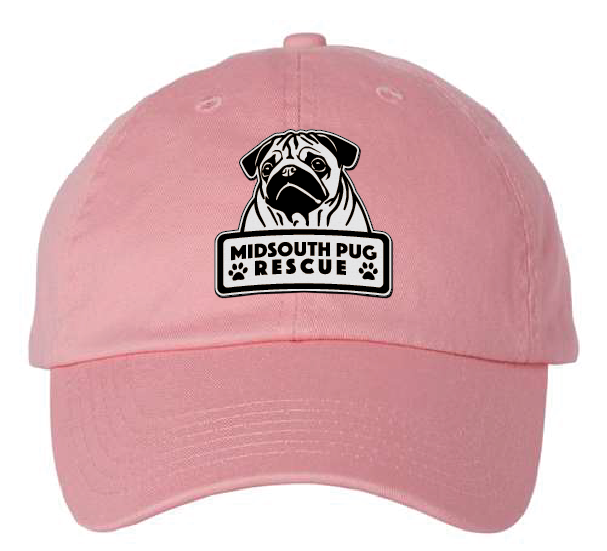 MidSouth Pug Rescue Dad Patch Hat (Pink Hat, White/Black Patch)