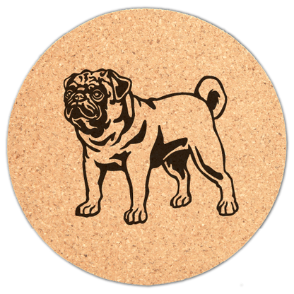 Cork Coaster with Laser engraved Pug dog, standing