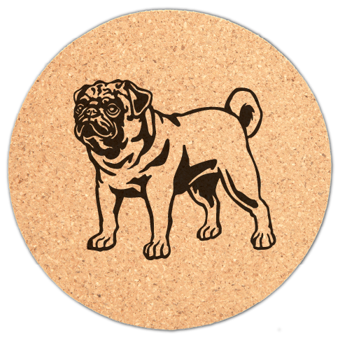 Cork Coaster with Laser engraved Pug dog, standing